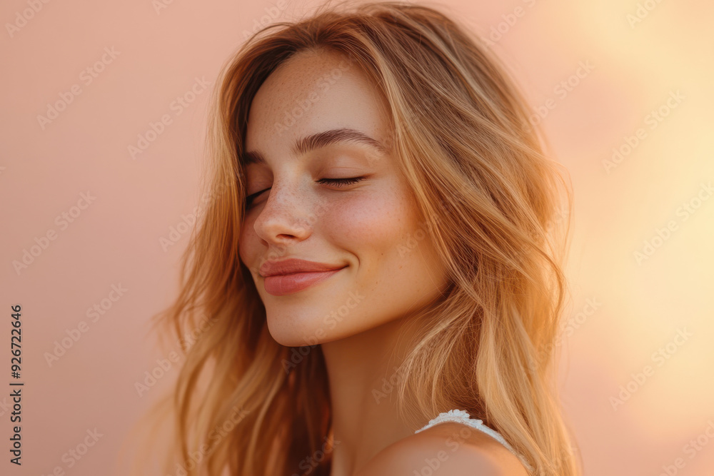 A close up of a black woman's face with her eyes closed and long blond hair A close up of a black woman's face with her eyes closed and long blond hair