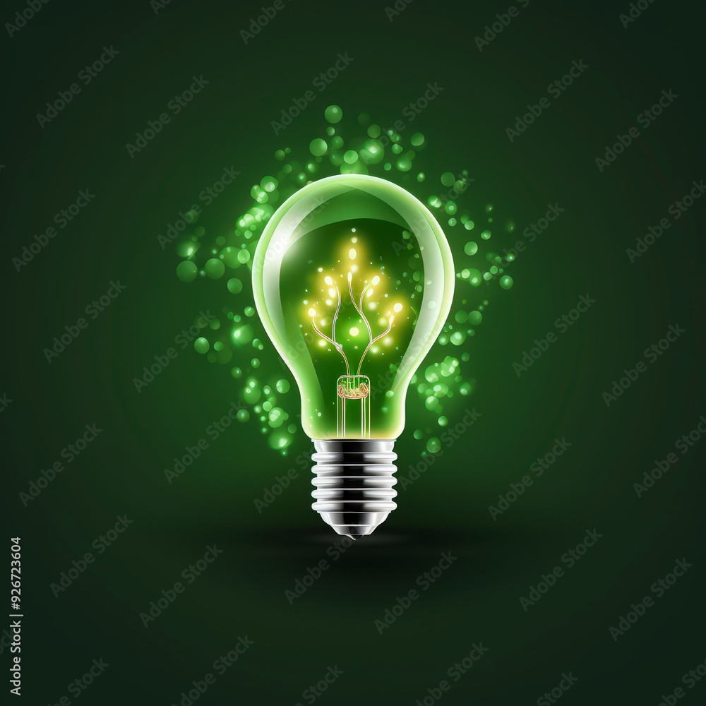 Green Light Bulb With Plant Inside Against Green Background. Green Light Bulb With Plant Inside Against Green Background.