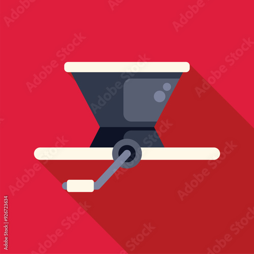 Manual coffee grinder making aromatic coffee beans in flat design