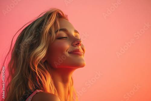 A close up of a black woman's face with her eyes closed and long blond hair