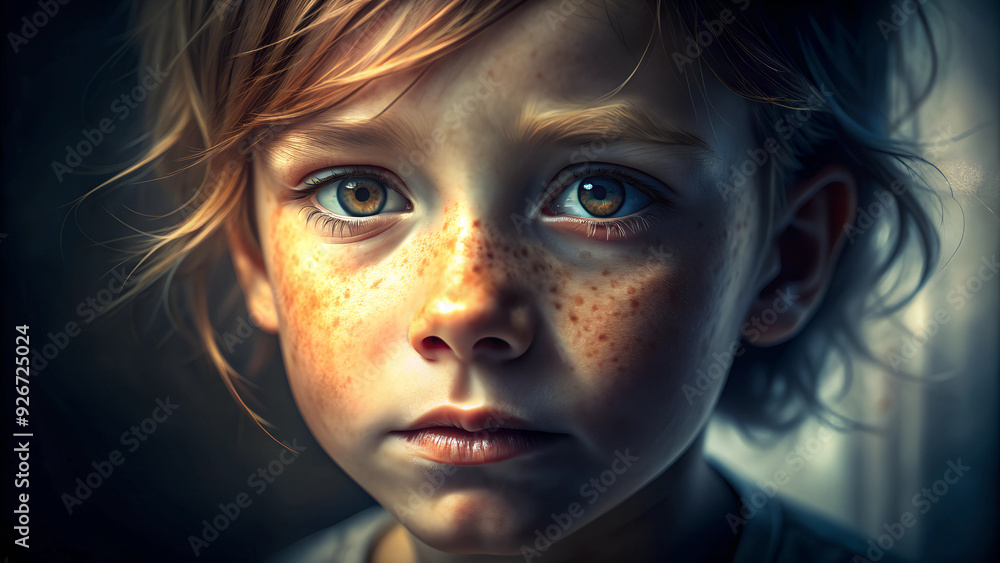 3D animation of a young boy with blonde hair and blue eyes, looking to the side with a gentle expression 3D animation of a young boy with blonde hair and blue eyes, looking to the side with a gentle expression