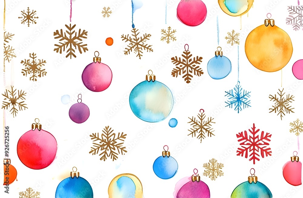 Pattern with Christmas decoration, balls and snow flakes on white background Pattern with Christmas decoration, balls and snow flakes on white background