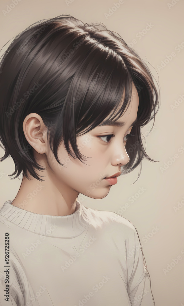 portrait of a young woman with short black hair, illustration wallpaper portrait of a young woman with short black hair, illustration wallpaper