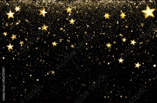 Abstract background festive gold highlights and gold sparkles on black background