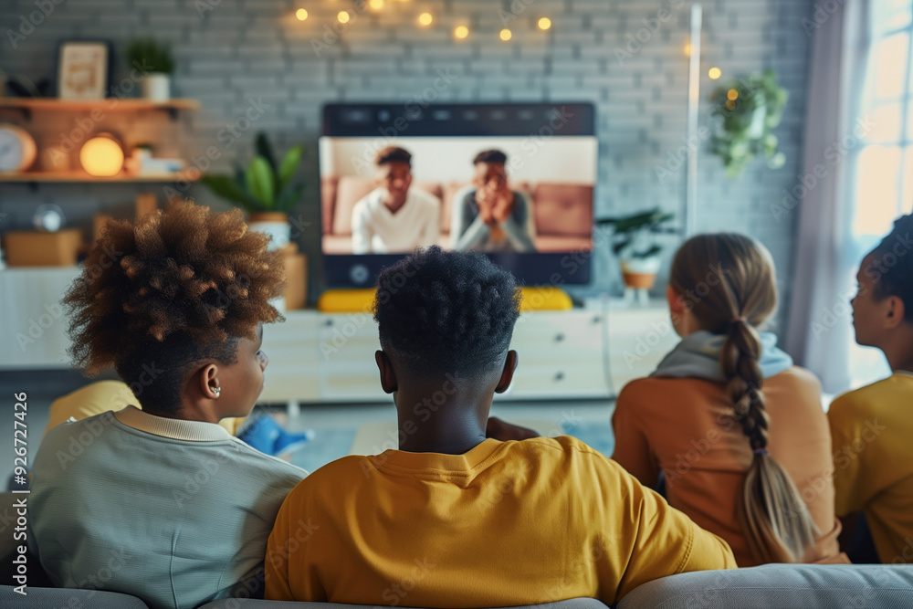 Teenagers watching interactive video together Teenagers watching interactive video together