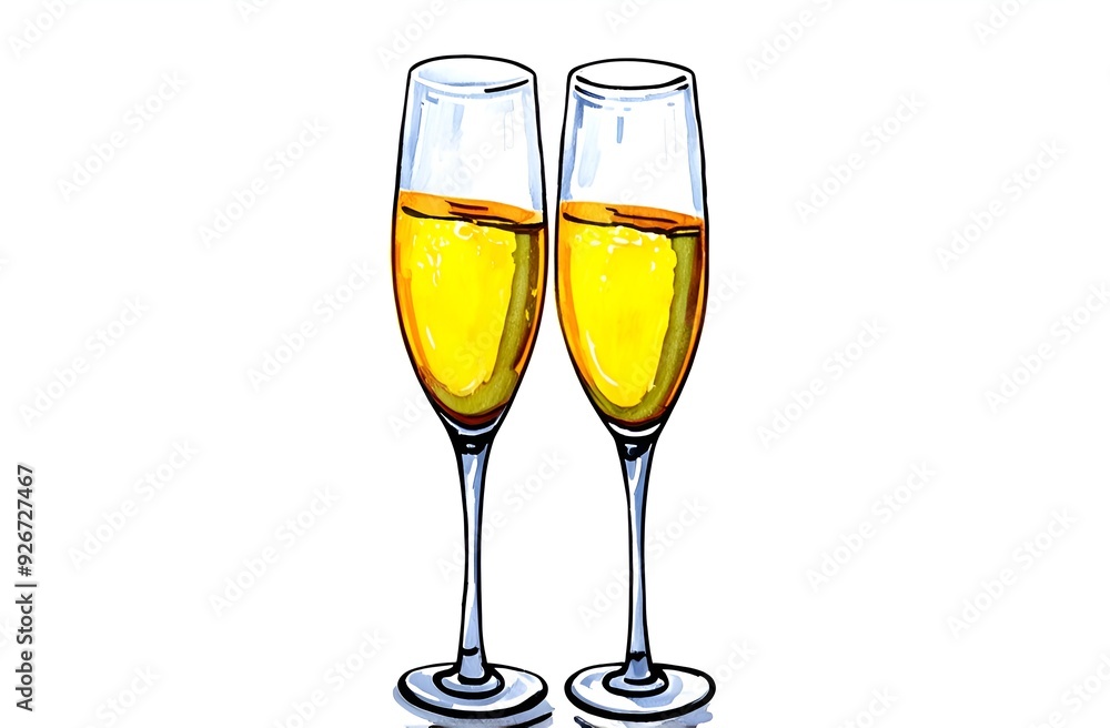 Two glasses of champagne on a white background Two glasses of champagne on a white background