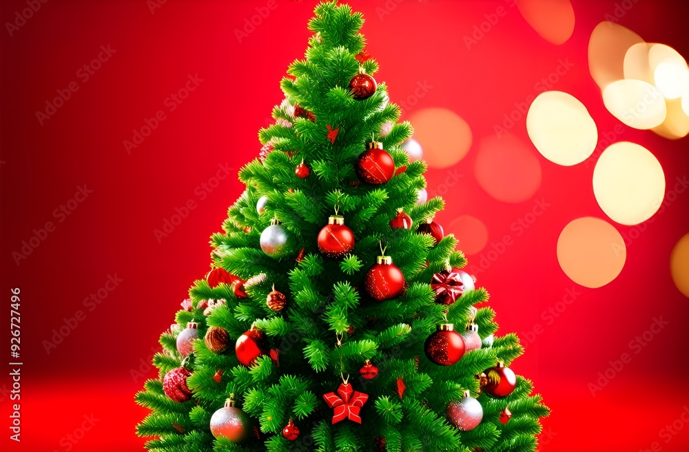 Natural Christmas tree on the red background Natural Christmas tree on the red background