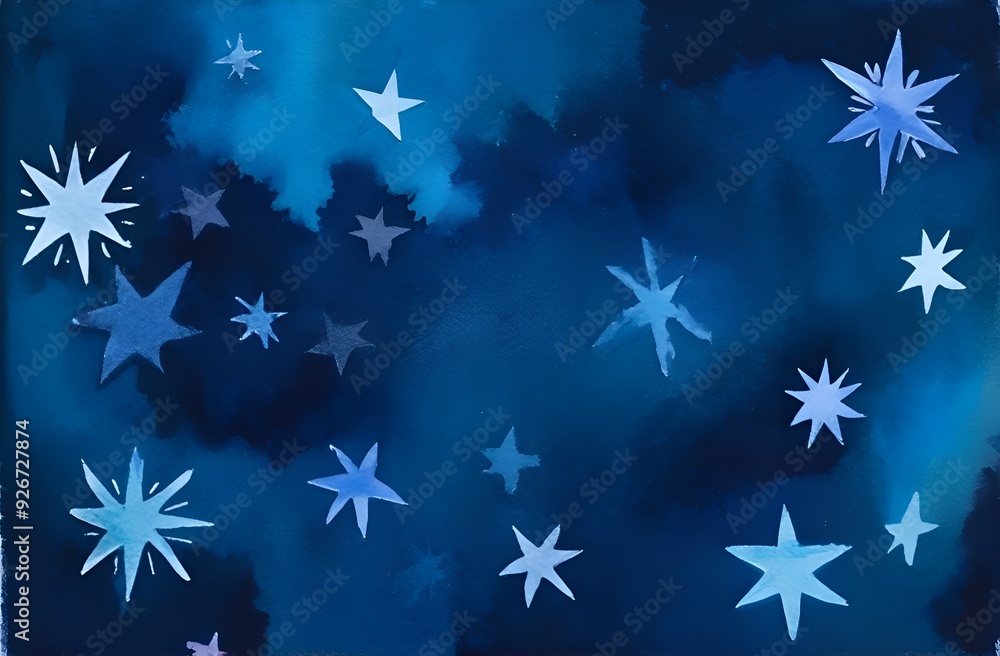 Dark blue background with stars, water color Dark blue background with stars, water color