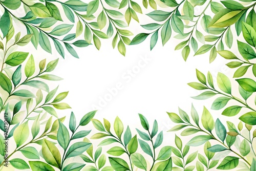 Wallpaper Mural Watercolor frame with green leaves isolated on white background.
 Torontodigital.ca