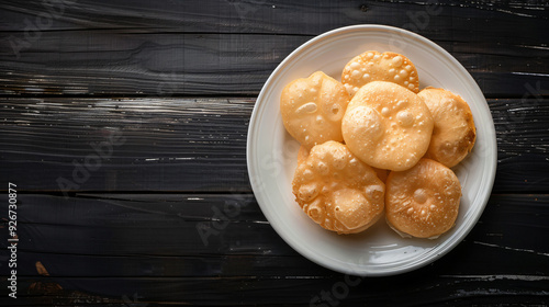 Rustic wooden background showcasing a plate of delightful kuih kapit or love letters photo