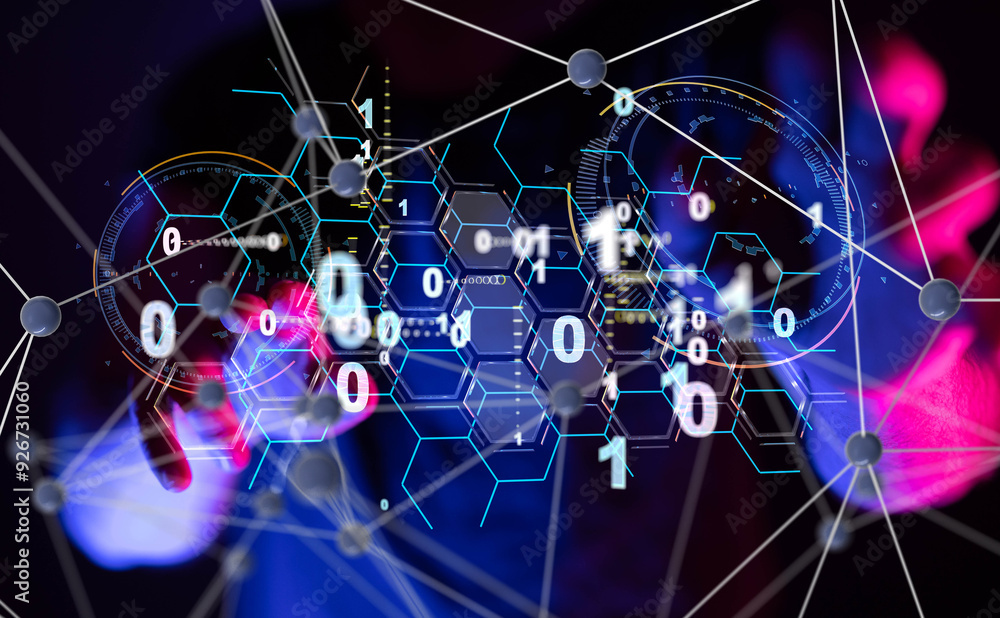 Neural network 3D illustration. Big data and cybersecurity Neural network 3D illustration. Big data and cybersecurity