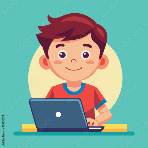 ek ladki laptop chalate hai vector illustration