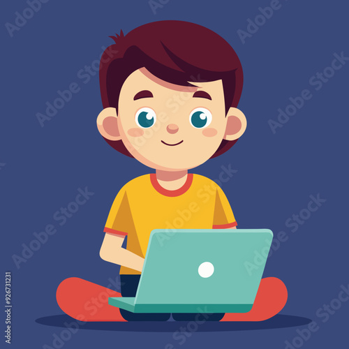 ek ladki laptop chalate hai vector illustration