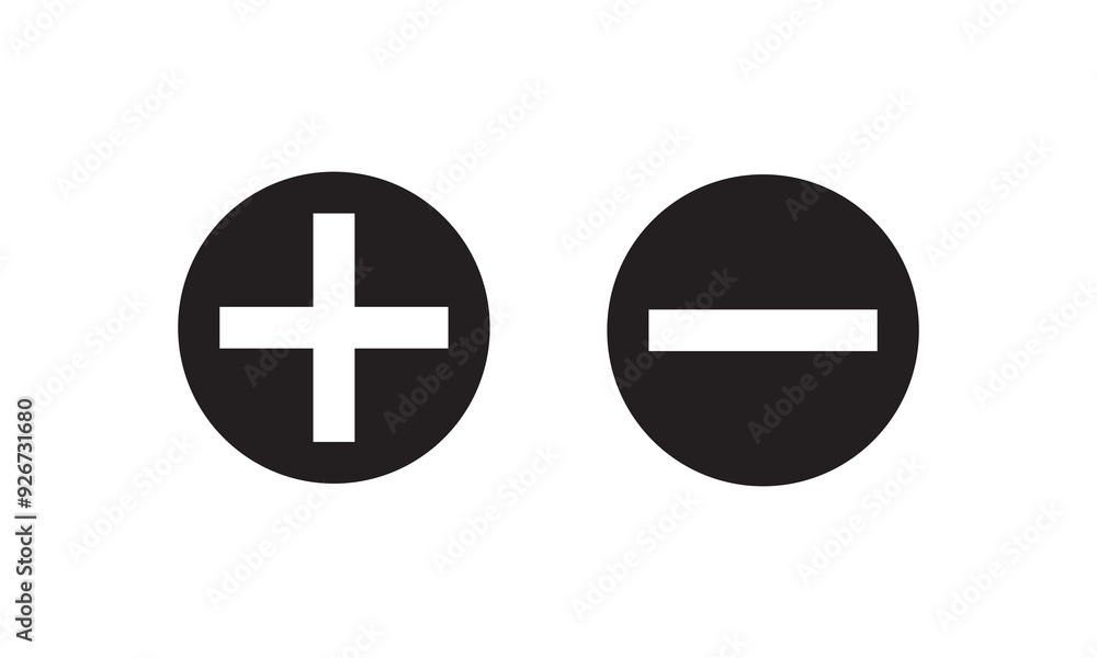 add and remove button icons isolated.  Set of plus and minus symbols