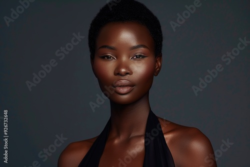 Beauty portrait of young African American woman with perfect skin, Ai generated