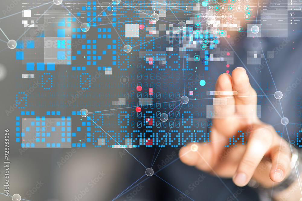 Neural network 3D illustration. Big data and cybersecurity Neural network 3D illustration. Big data and cybersecurity