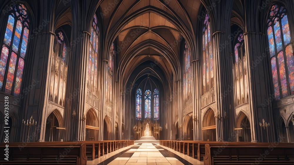 Fototapeta premium retro anime style cathedral front illustra background