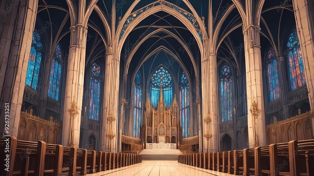 Fototapeta premium retro anime style cathedral front illustra background