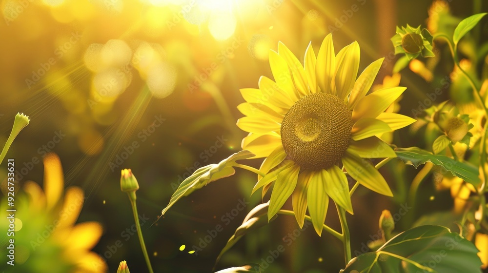 Naklejka premium Golden Sunflower in the Sunlight
