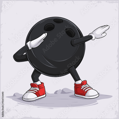 Hand drawn funny Dabbing Bowling Ball with hands and legs doing dab dance gesture pose isolated