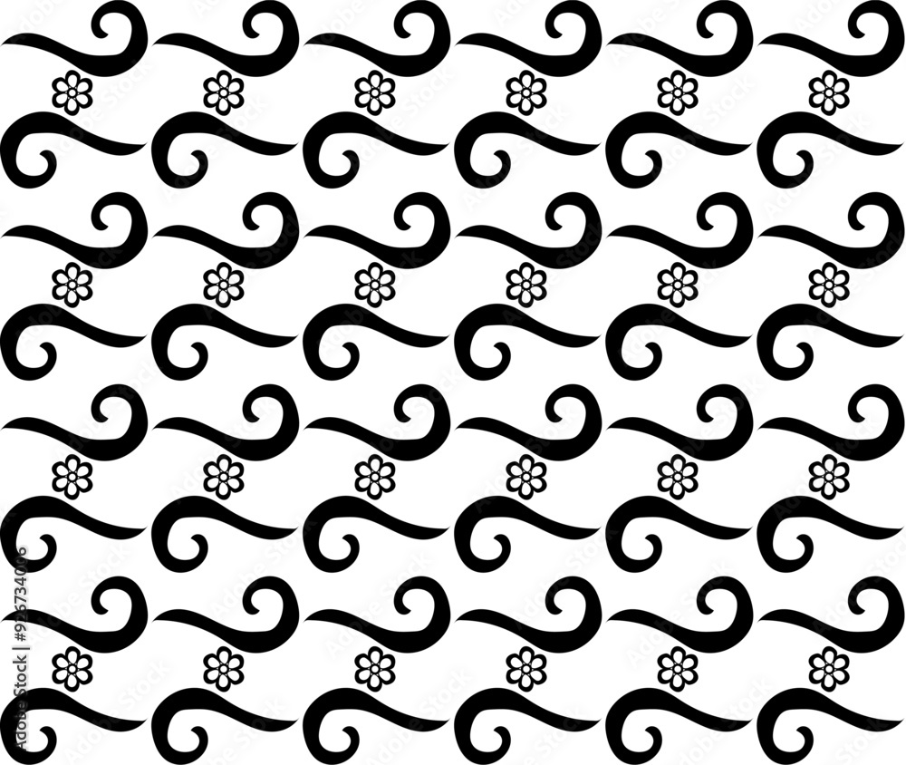 Black abstract pattern in the form of flowers and wavy lines on a white background Black abstract pattern in the form of flowers and wavy lines on a white background