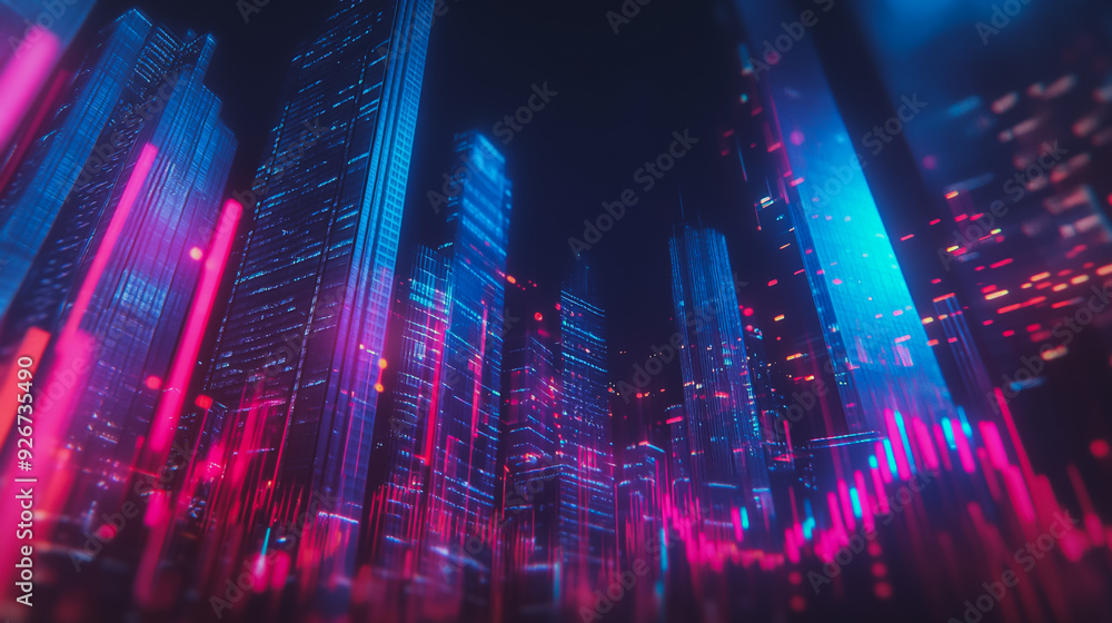 Obraz premium Abstract with pastel colorful charts and graphs with statistics to analyze business potential and forecast future development of companies growth. with city skyline and modern building background
