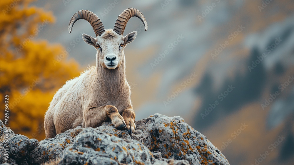 Majestic Ibex in a Stunning Landscape with Copy Space for Text. Majestic Ibex in a Stunning Landscape with Copy Space for Text.