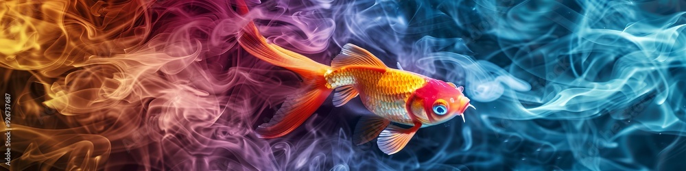 fish against the background of smoke and neon light. fish against the background of smoke and neon light.