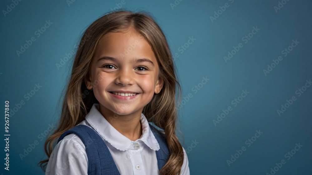 Happy Young Girl with Braids Smiling Against Blue Background Happy Young Girl with Braids Smiling Against Blue Background
