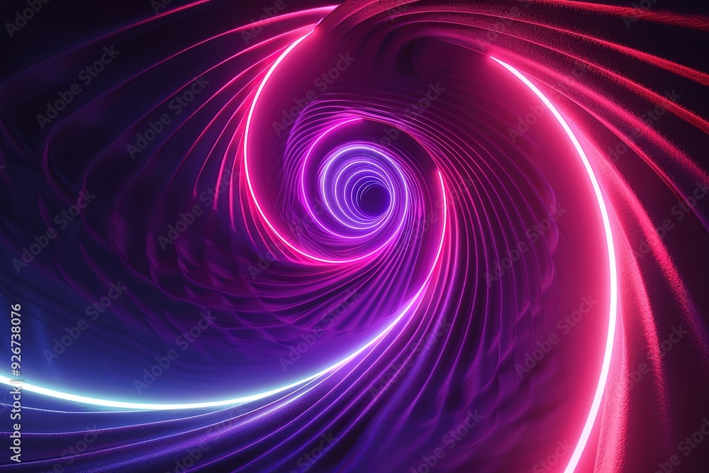 abstract geometric background, neon spiral line glowing in the dark. Simple helix. Minimalist wallpaper abstract geometric background, neon spiral line glowing in the dark. Simple helix. Minimalist wallpaper