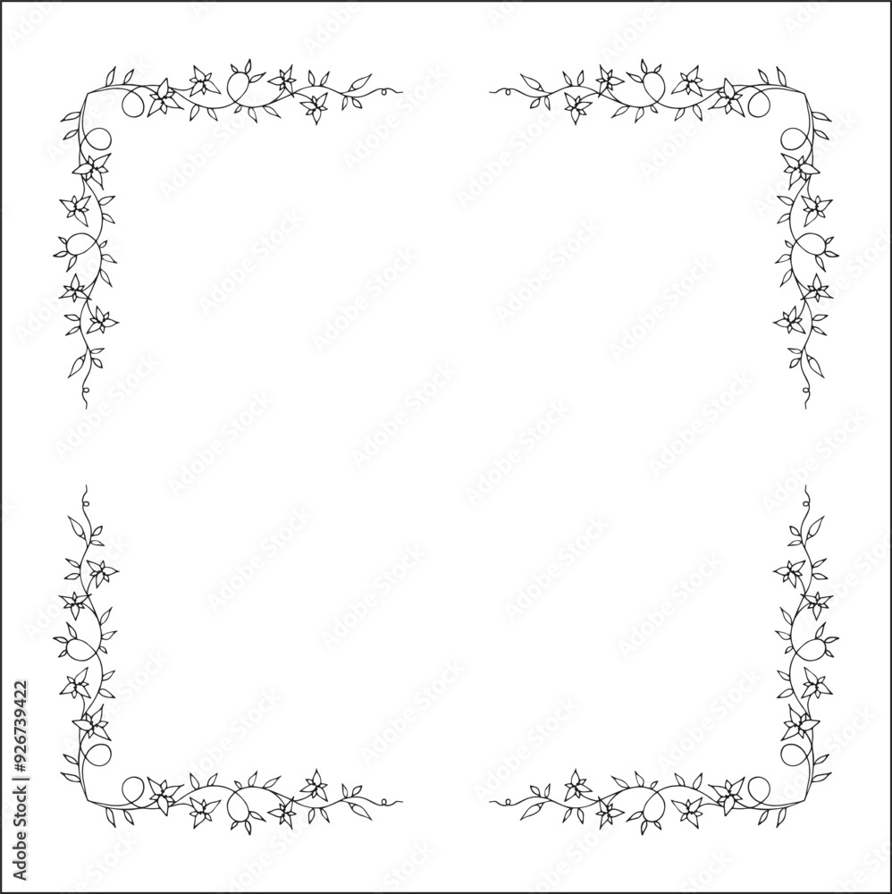 Vegetal floral frame with leaves and flowers, decorative corners for greeting cards, banners, business cards, invitations, menus. Isolated vector illustration.
Vegetal floral frame with leaves and flowers, decorative corners for greeting cards, banners, business cards, invitations, menus. Isolated vector illustration.