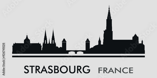 The city skyline. Strasbourg. France. Silhouettes of buildings. Vector on a gray background