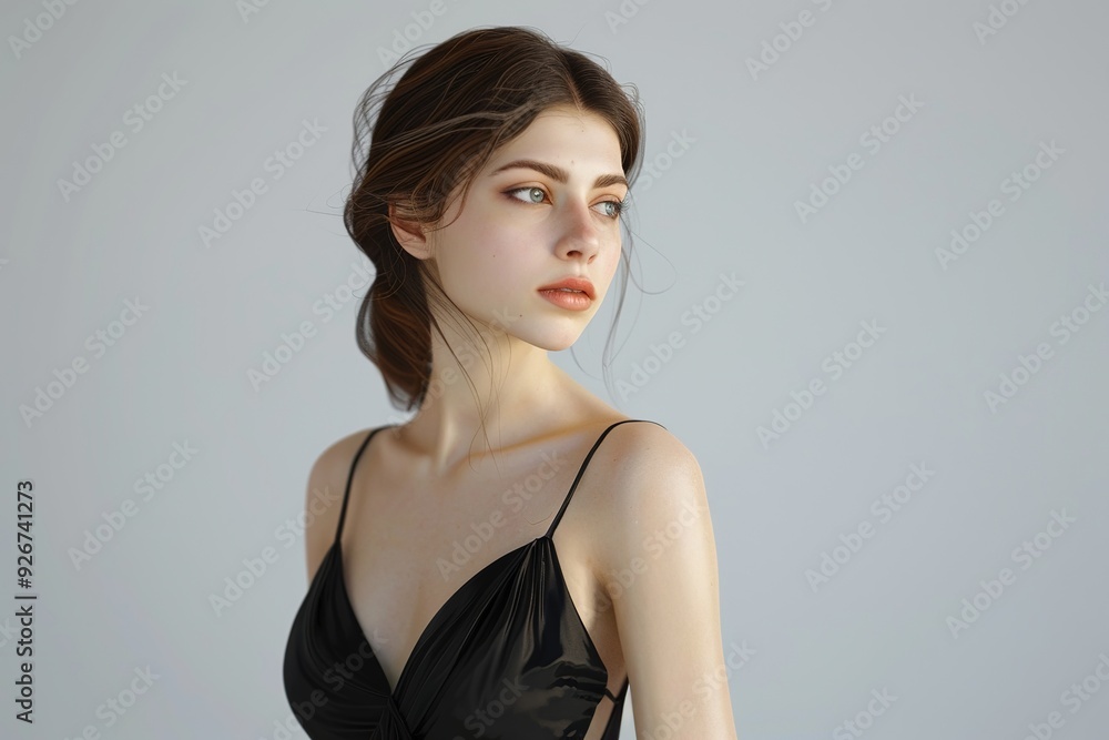 Portrait of a beautiful young brunette woman in black dress, Ai Generated Portrait of a beautiful young brunette woman in black dress, Ai Generated
