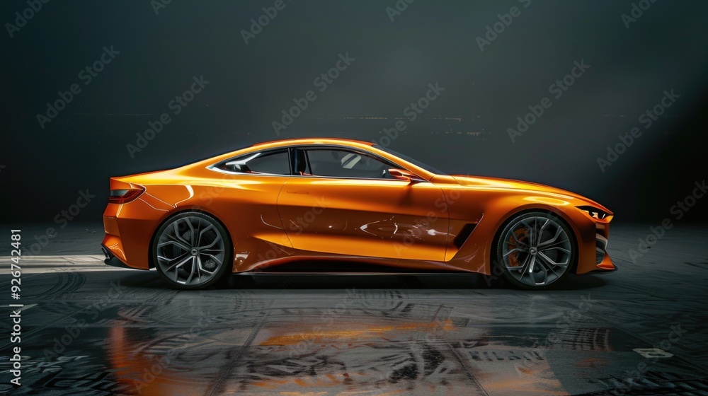 Naklejka premium Orange car on a dark gray background. AI generative.