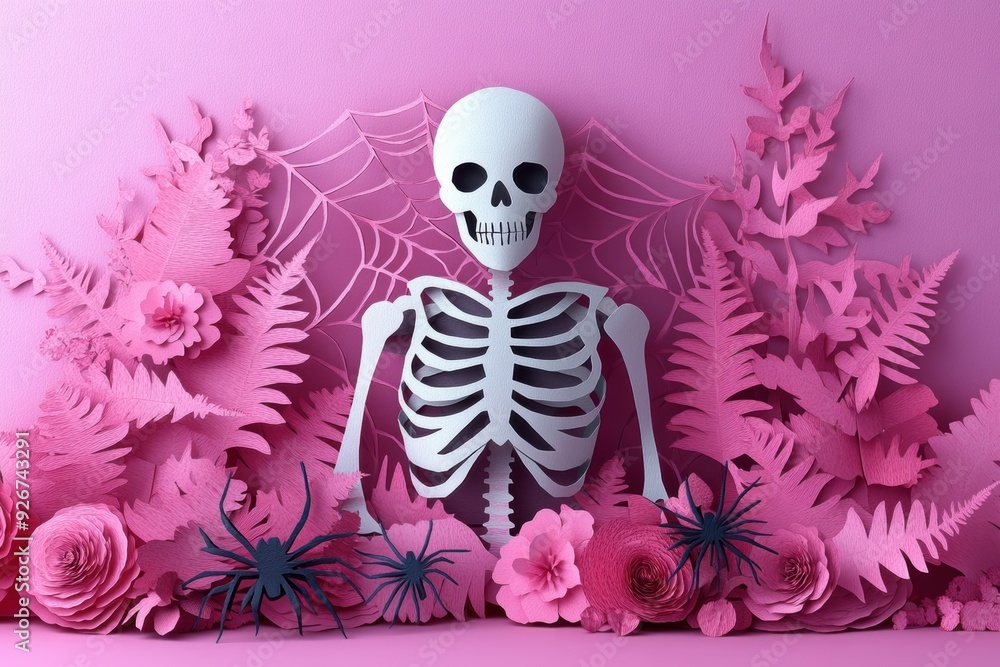Halloween Paper Art Skeleton and Spiderweb Design Halloween Paper Art Skeleton and Spiderweb Design