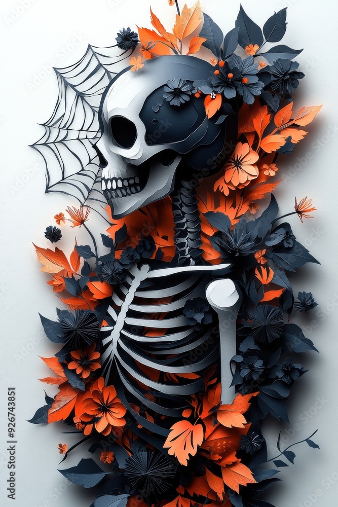 Halloween Paper Art Skeleton and Spiderweb Design Halloween Paper Art Skeleton and Spiderweb Design