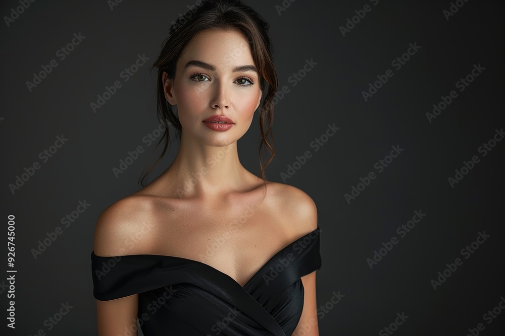 Portrait of beautiful young woman with makeup in fashion black dress, Ai generated Portrait of beautiful young woman with makeup in fashion black dress, Ai generated