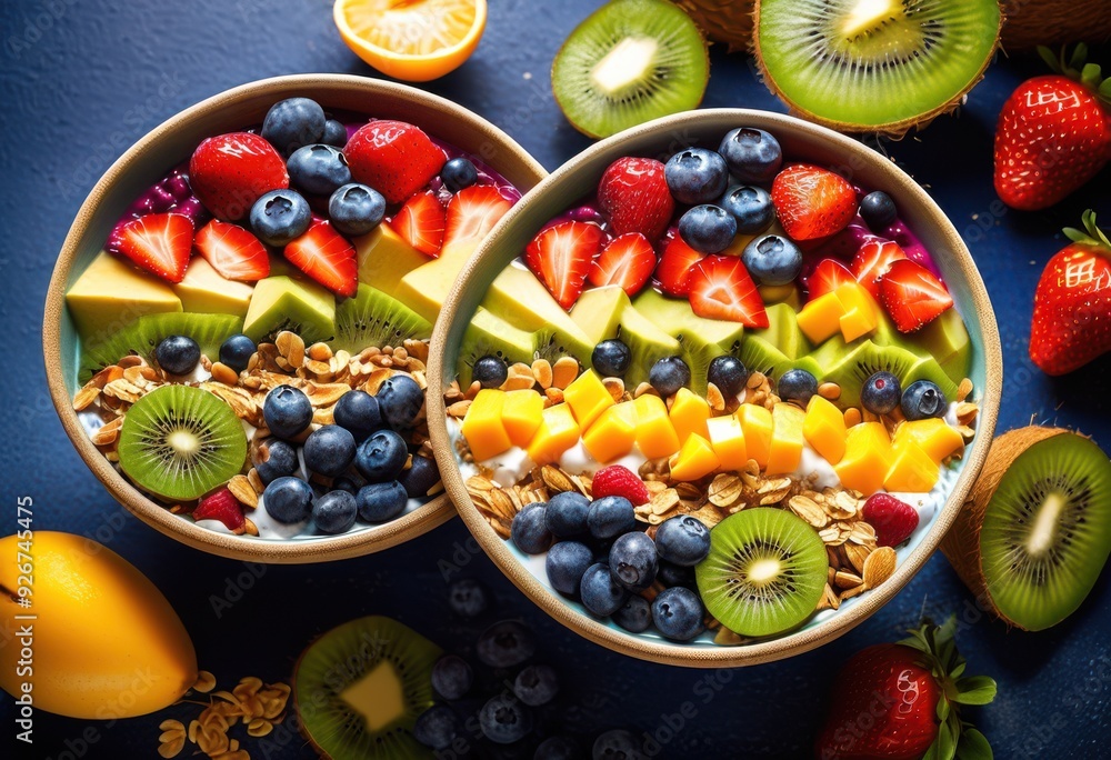 vibrant colorful smoothie bowls showcasing lively textures delicious tastes fresh fruits toppings, acai, artisan, appetizing, banana, berry, bright, coconut vibrant colorful smoothie bowls showcasing lively textures delicious tastes fresh fruits toppings, acai, artisan, appetizing, banana, berry, bright, coconut