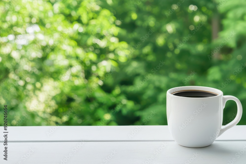 Labor Day morning coffee on a quiet porch, surrounded by nature, embracing peace and relaxation Labor Day morning coffee on a quiet porch, surrounded by nature, embracing peace and relaxation