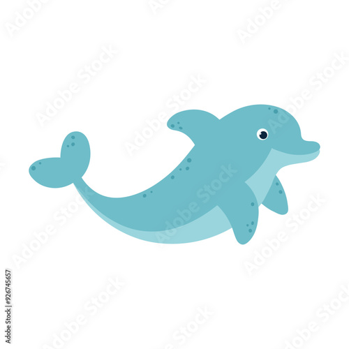 Kawaii dolphin character. Sea animal. Flat vector illustration
