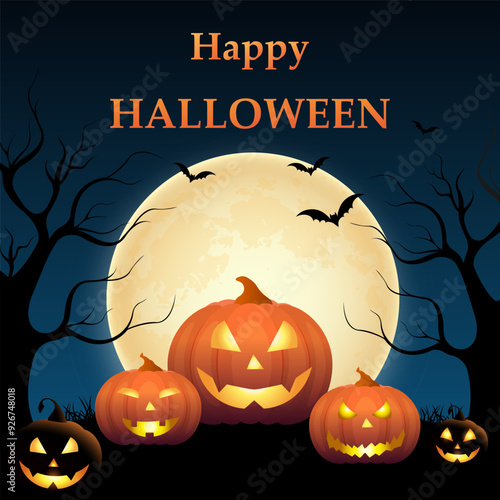 Halloween poster Scary party invitation template with scary pumpkin Halloween vector background