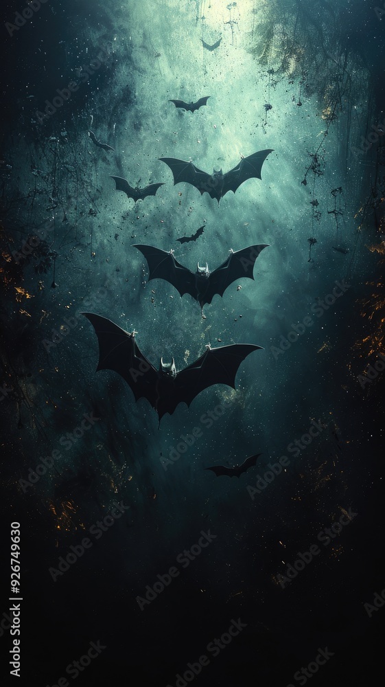 Fototapeta premium background with bats, for Halloween, dark, gloomy, for invitations or cards, with space for text