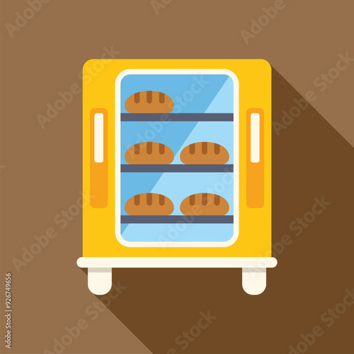 Illustration of an industrial bread making machine storing freshly baked loaves