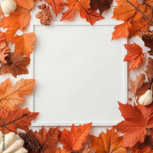 Autumn leaves and decorative elements framed on a white background