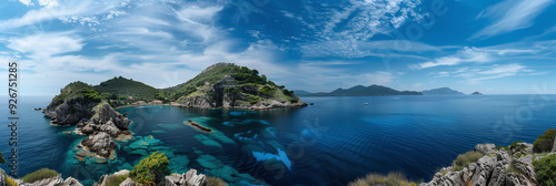 Aerial View of Basiluzzo Island's Rocky Coastline and Turquoise Waters, Italy photo