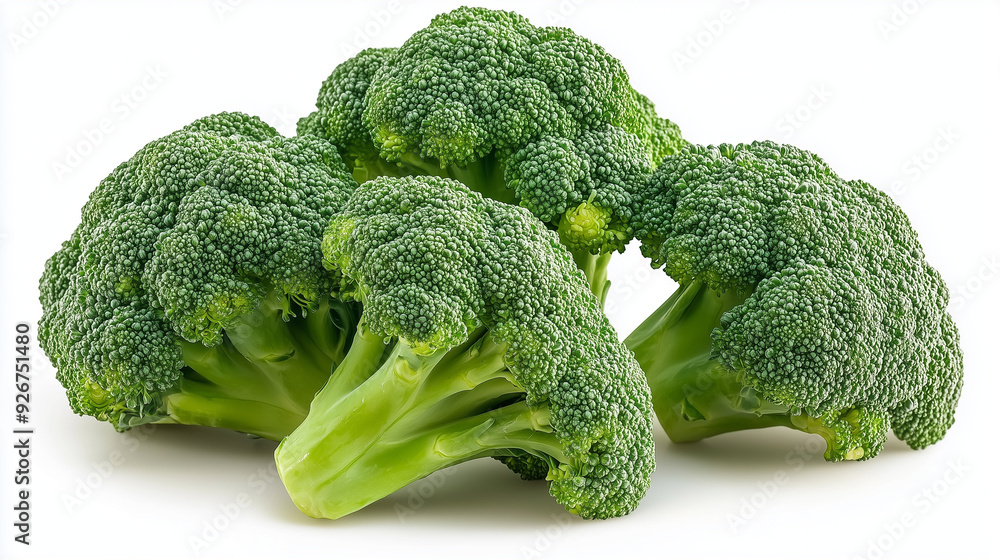 A close-up photo of fresh broccoli, showcasing its vibrant green color and detailed texture against a clean white background. A close-up photo of fresh broccoli, showcasing its vibrant green color and detailed texture against a clean white background.