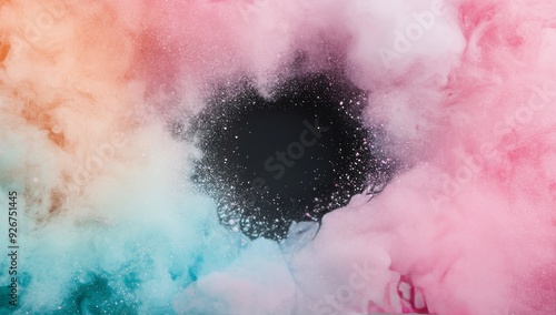 Colorful smoke swirl with dark center spot during artistic performance