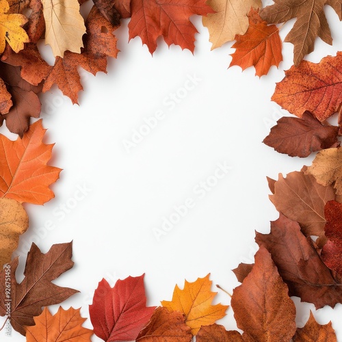 Autumn leaves and decorative elements framed on a white background