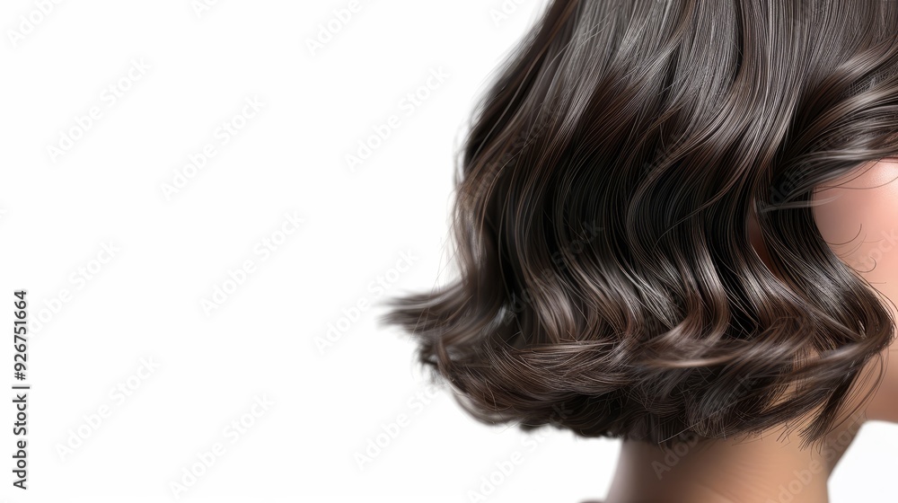 Stylish korean perm short bob hairstyle close up against white backdrop for fashion inspiration Stylish korean perm short bob hairstyle close up against white backdrop for fashion inspiration