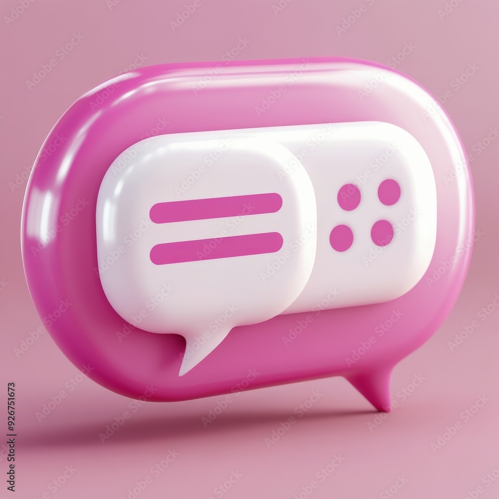 Stylized speech bubble icon with pink accents on a soft pink background Stylized speech bubble icon with pink accents on a soft pink background